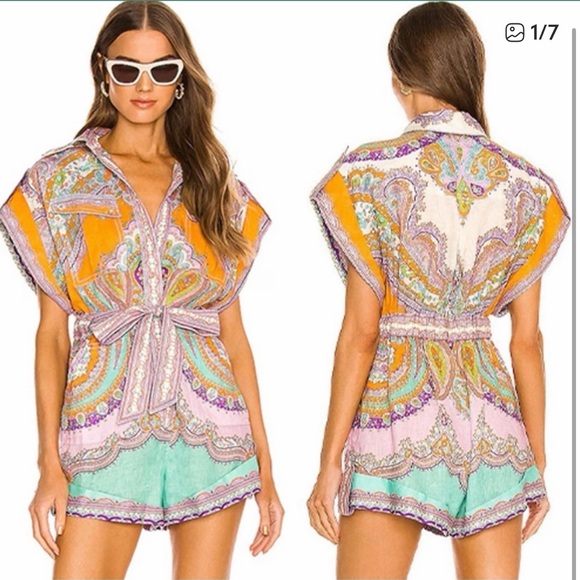 Zimmermann Pants - Zimmerman Lola Belted Paisleyprint Linengauze Playsuit